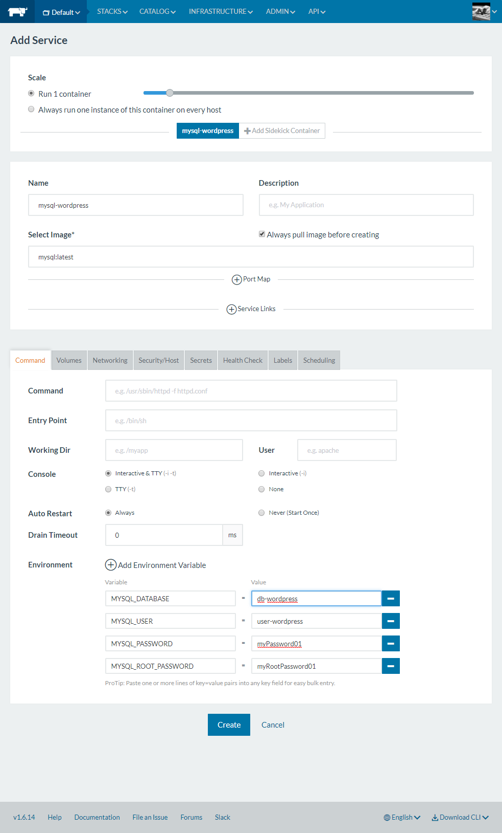 Configuration du service MySQL